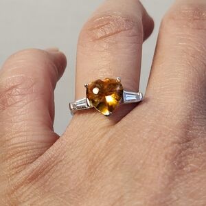 NIB Custom 3.22cts Natural Madiera Citrine Buff Top Heart Cut 925 Ring Sz 7